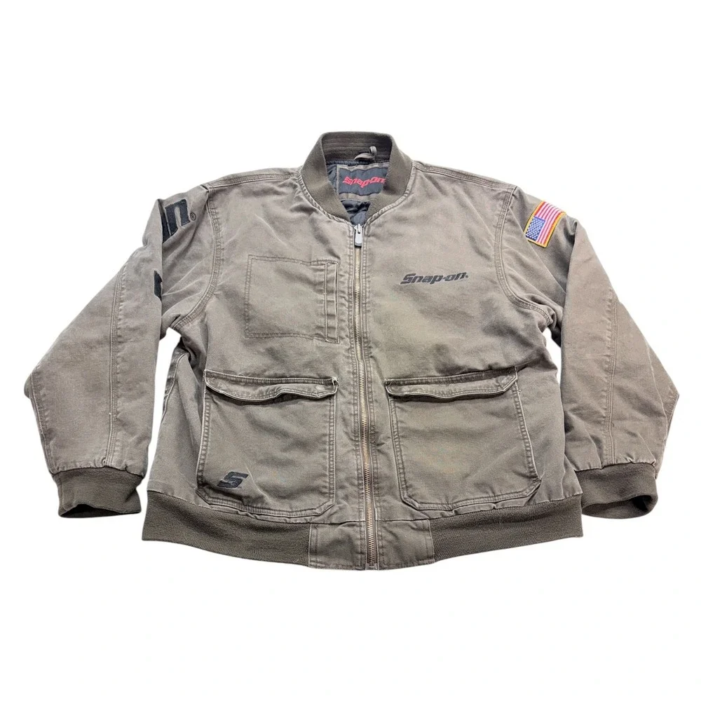 Snap-on Canvas Quilted Bomber Work‎ Jacket Mens Large Brown